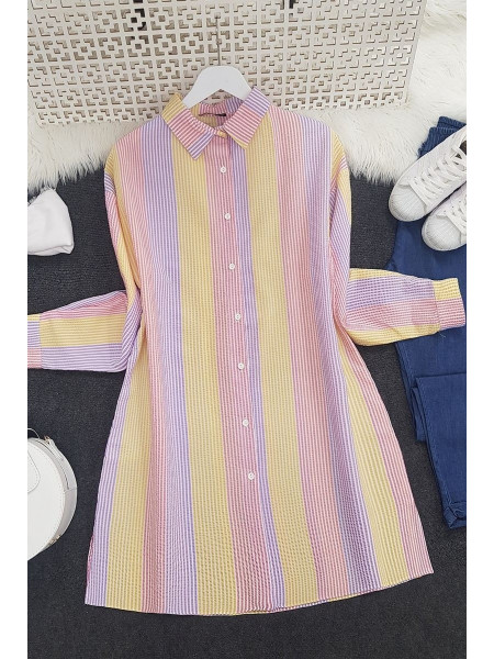 Striped Crepe Fabric Shirt -Yellow