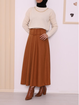 High Belt Straight Skirt -Cinnamon