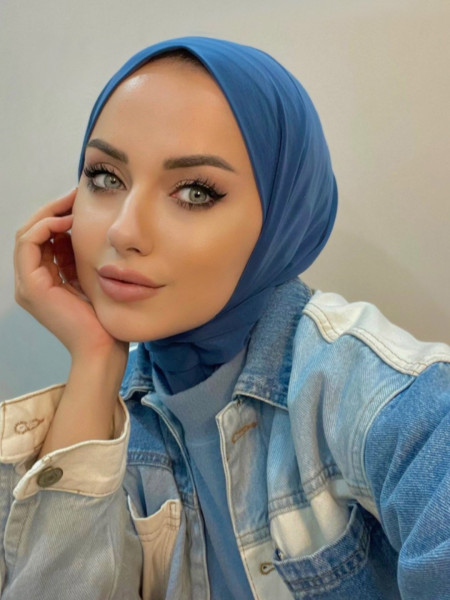 Sendy Kumaş Çıtçıtlı Hijab Şal -İndigo