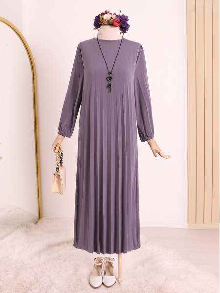 Necklace Elastic Sleeves Sendy Dress -Lilac