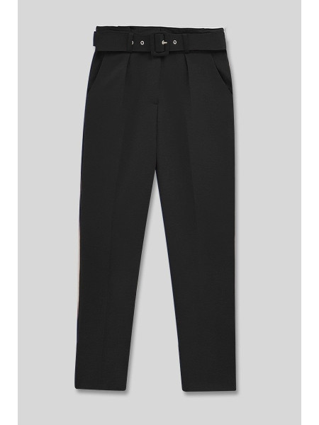 Belted High Waist Trousers -Black