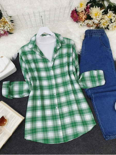 Patterned Button Down Shirt -Green
