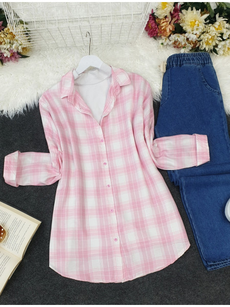 Patterned Button Down Shirt -Pink