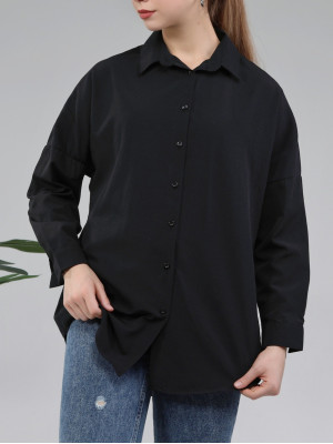 Boydan Düğmeli Gömlek -Siyah