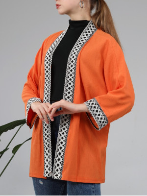 Medium Ethnic Striped Kimono -Orange
