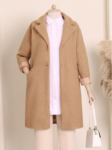 Lined Double Pocket Boucle Coat -Snuff