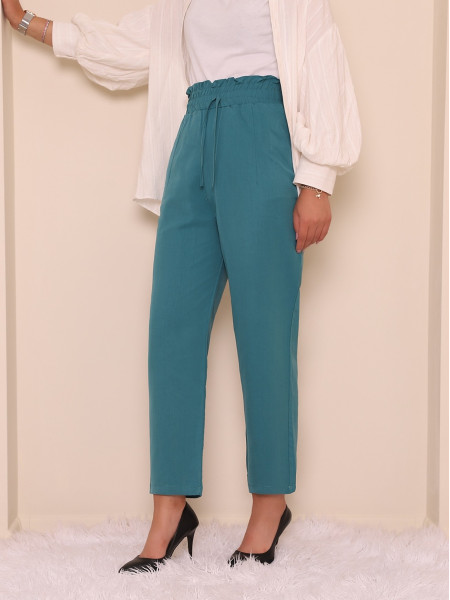 High Waist Lace Detailed Pocket Trousers -Oil color