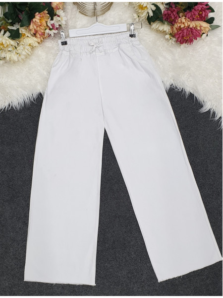 Elastic Waist Tasseled Trousers -White
