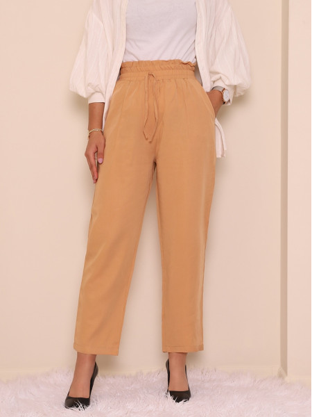 High Waist Lace Detailed Pocket Trousers -Cinnamon