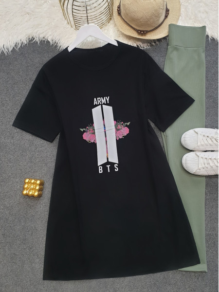 Rose Printed Tshirt -Black
