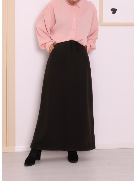 Tie Waist Elastic Double Pocket Combed Cotton Skirt -Black