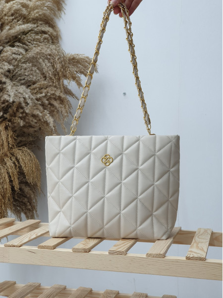 Suspended Chain Detailed Quilted Bag - Beige