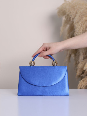حقيبة فستان سهرة ساتان مع حزام سلسلة -أزرق شامي