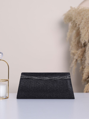 Knitted Pattern Stone Glittery Evening Bag -Black