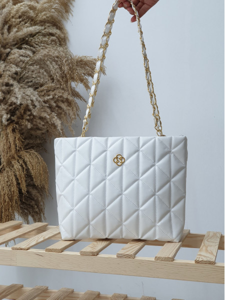 Suspended Chain Detailed Quilted Bag -White