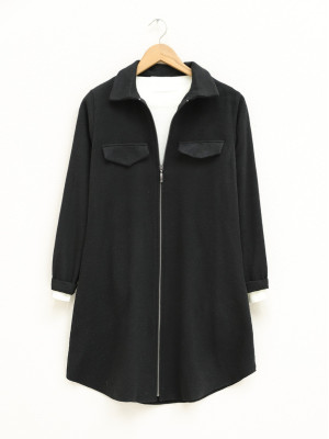 Zippered Jacket with Pocket Detail -Black