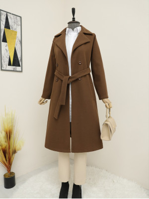 Belted Lined Cashmere Coat  -Dark Coffee
