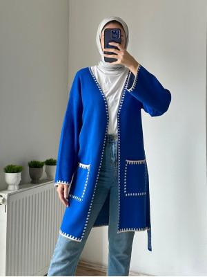 Double Pocket Belted Knitwear Cardigan -Saxe 
