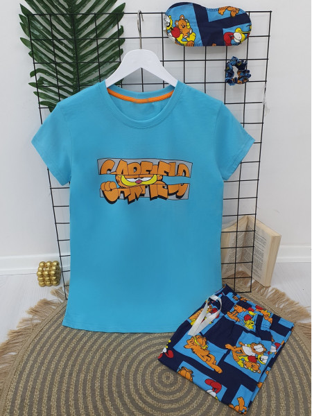 Garfield Printed Pajamas Set - Turquoise