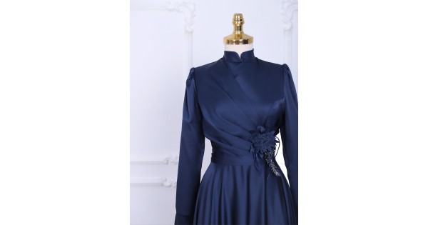 17986 Dusty Rose-Lavender Draped Wrap Skirt Slit Satin Dress