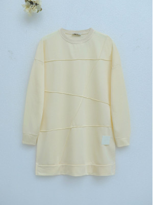 Grass Patterned Crew Neck Tunic -Cream color