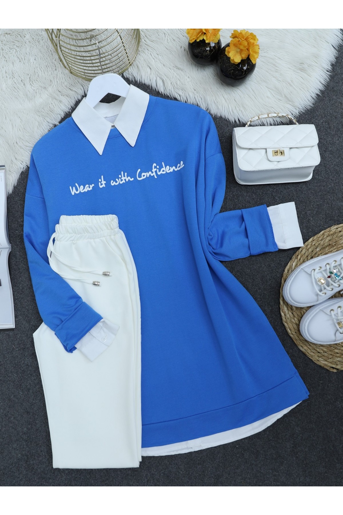 Printed Combed Cotton Sweat -Blue