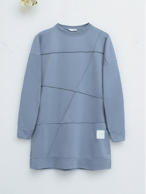 Grass Patterned Crew Neck Tunic -Grey