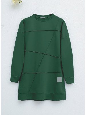Grass Patterned Crew Neck Tunic -Emerald