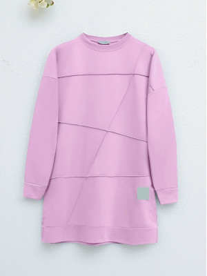 Grass Patterned Crew Neck Tunic -Pink