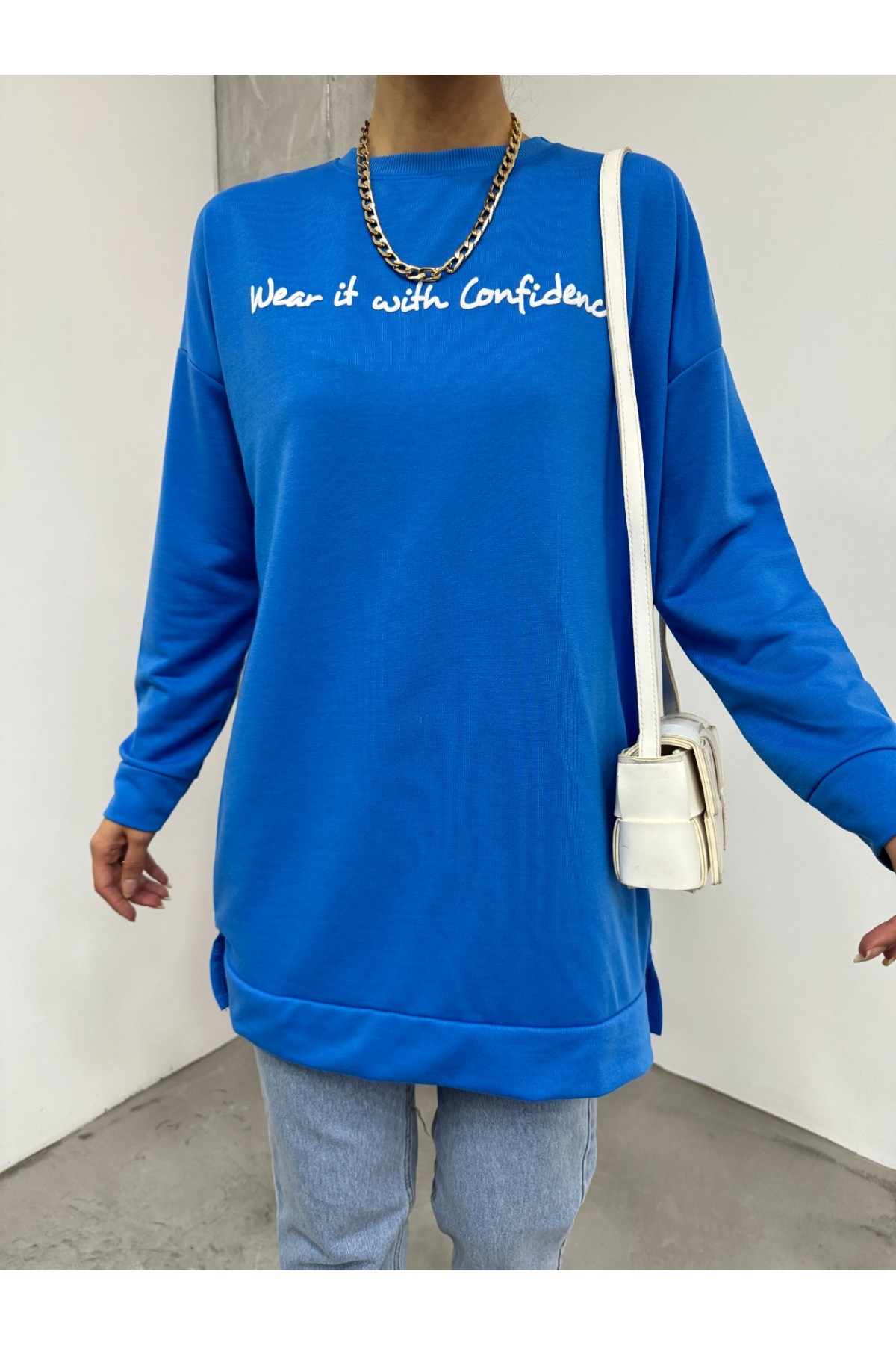 Printed Combed Cotton Sweat -Blue