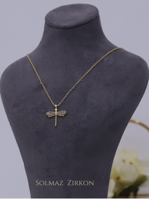 Dragonfly Model Necklace with Wings Stone -Gold