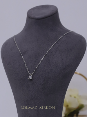 Diamond Stone Detailed Necklace -Silver