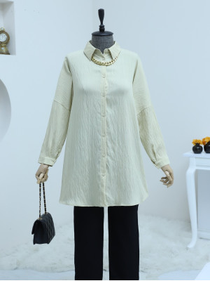 Buttoned Patterned Shirt - Beige