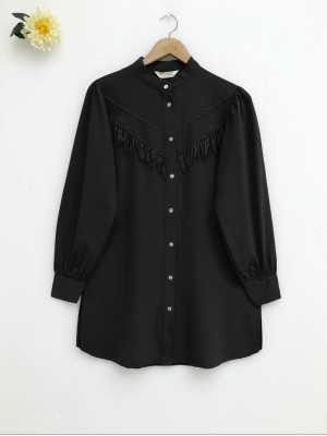Collar Front Tassel Shirt -Black