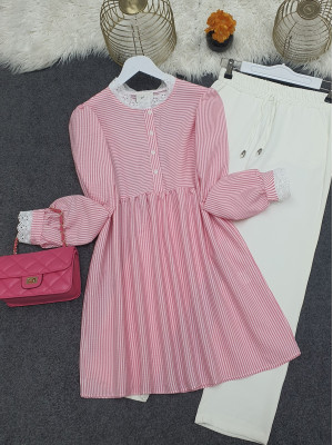 Wrapped Tunic with Scalloped Sleeves and Collar -Pink