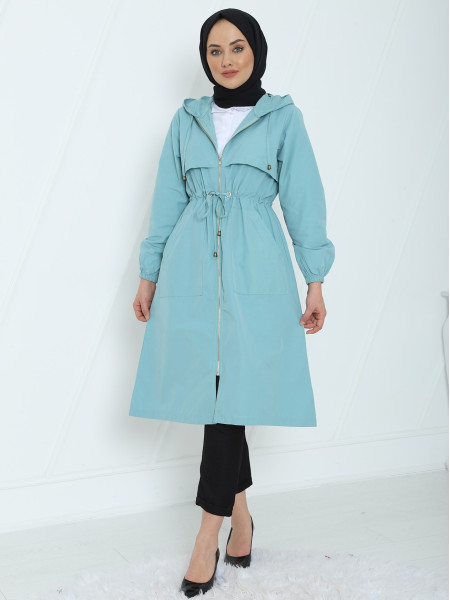 Top Double Layer Hooded Coat -Mint Color