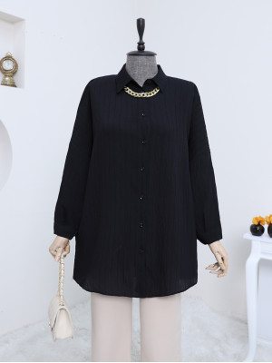 Buttoned Patterned Shirt -Black