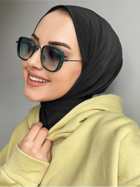 Sendy Kumaş Çıtçıtlı Hijab Şal -Siyah