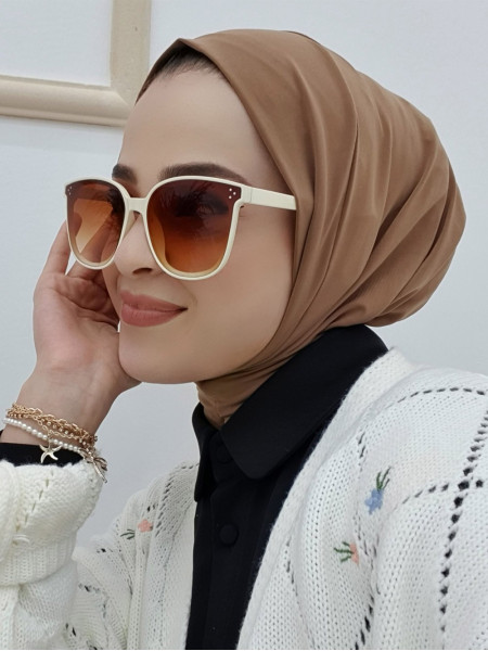 Sendy Kumaş Çıtçıtlı Hijab Şal -Taba