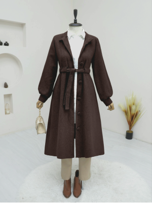 Magnificent Collar Tunnel Lace-up Cashmere Coat -Dark Coffee