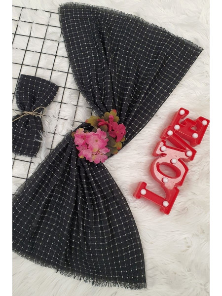 Small Checkered Pattern Scarf -Black