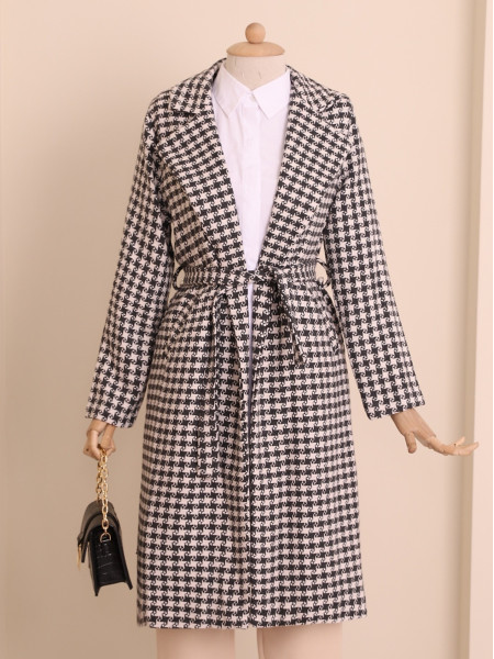 Tied Side Pockets Lined Cachet Coat -Smoked 