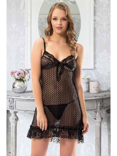 Tulle Nightgown Set -Black