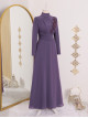 Judge Collar Waist Draped Embroidered Evening Dress -Lilac
