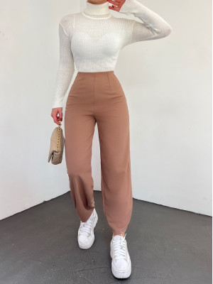Balloon Trousers with Elastic Waist -Mink color