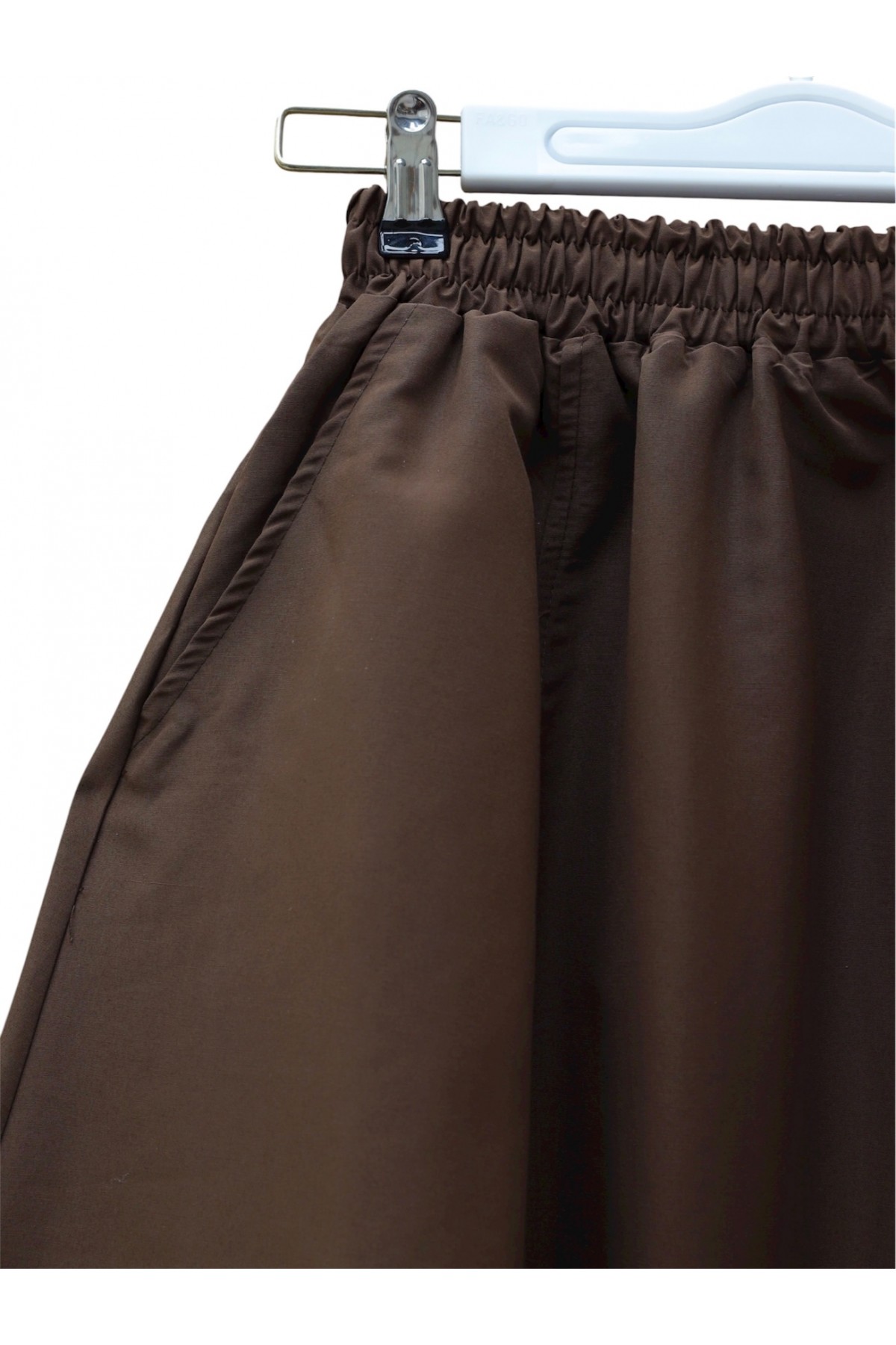 Elastic Waist Parachute Skirt with Pockets  -Brown