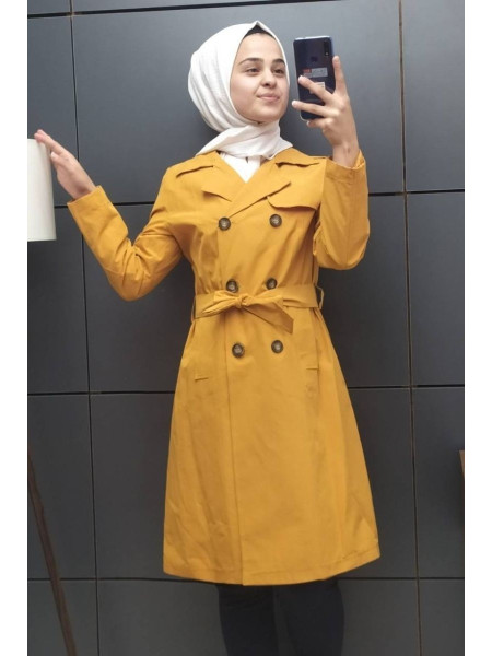 Buttoned Trench Coat -Mustard