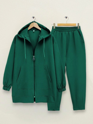 Hooded Zipper Suit -Emerald