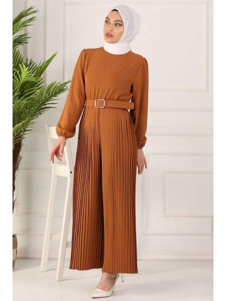 Belted Pleated Jumpsuit -Snuff