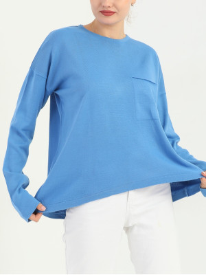 Single Pocket Knitwear Sweater -Blue